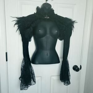 Devil Fashion Jacket Women US 12 Black Gothic Lace Velvet Bolero Shrug Steampunk